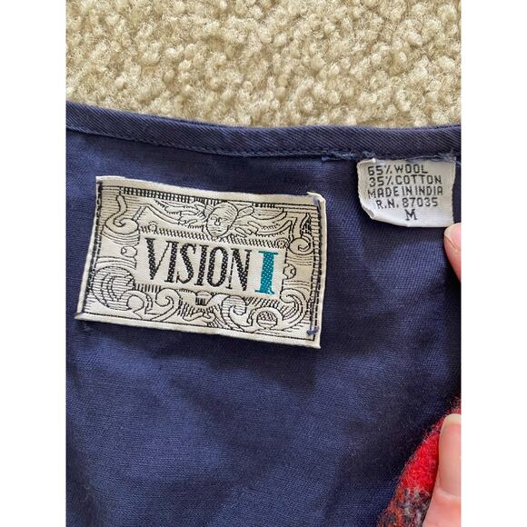 Vintage 90's Plaid Button Up Wool Vest Vision I Womens Large Grandmacore Cottage - Picture 3 of 4